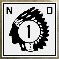 North Dakota route 1 highway marker road sign shield 1931 Native American chief