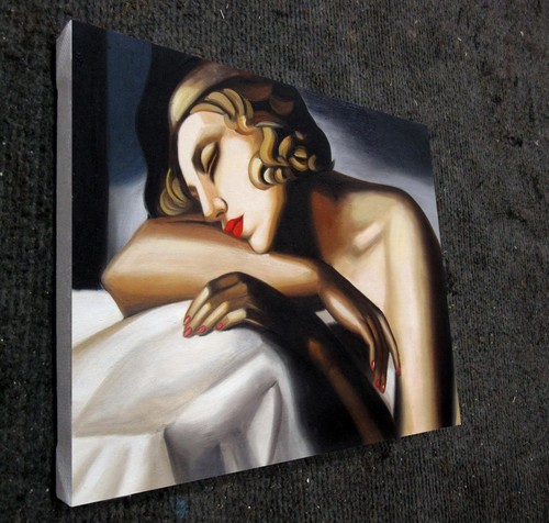 16x20 inches Rep. Tamara De Lempicka stretched Oil Painting Canvas Handmade A10D - Picture 2 of 3