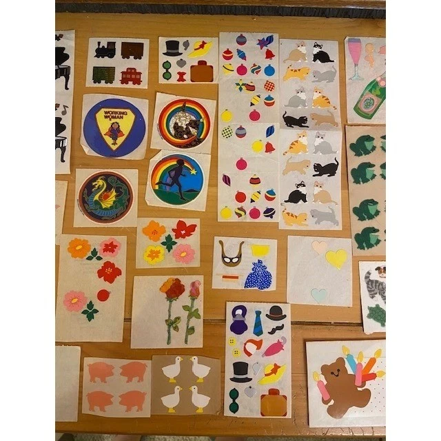 Vintage 80s Sticker Lot Mrs. Grossmans Hallmark Flocked Prism Rainbow Animals