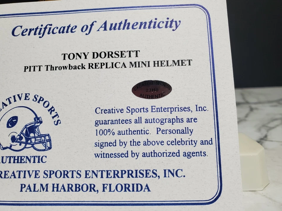 TONY DORSETT SIGNED PITT PANTHERS TB MINI HELMET "76 HEISMAN" w/ COA - Image 3 of 4