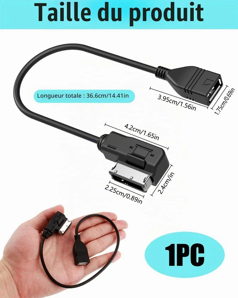 Adaptateur Câble AMI MDI pour Audi VW - USB AUX - 30 cm - Photo 2/4