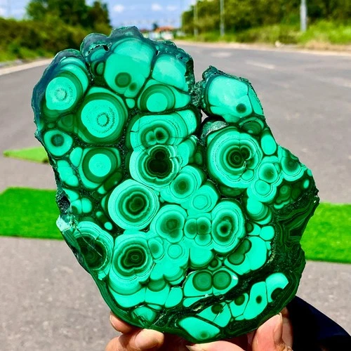 1.62LB Natural glossy Malachite transparent cluster rough mineral sample