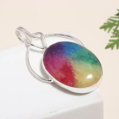 Rainbow Solar Quartz Gemstone Handmade 925 Sterling Silver Jewelry Pendant - Image 1 of 4
