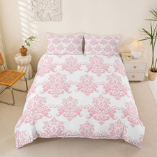Damask Duvet Cover Set,Vintage Floral Exotic Comforter Cover Queen Size Boho Bar