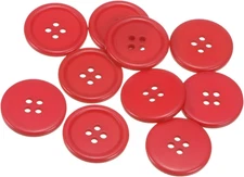40L Red Resin 1" Flat 4-Hole Craft Buttons - 10 Pack for Sewing and DIY