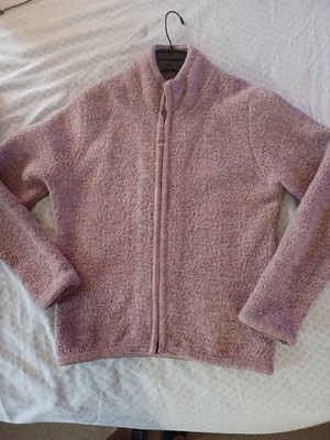 LL Bean factory womens medium full zip pink fuzzy fleece jacket READ