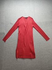 White House Black Market Women Sweater Dress M Red V Neck Long Sleeve Side Slit