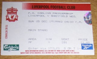 Liverpool v Sheffield Wednesday Ticket 1999
