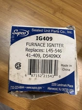 BRAND NEW IG409 SUPCO FURNACE IGNITER ALSO REPLACES L45-546, 41-409, DS409KX