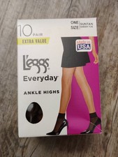 Leggs L'eggs Everyday Ankle Highs Sheer Toe Suntan One Size 10 Pairs box