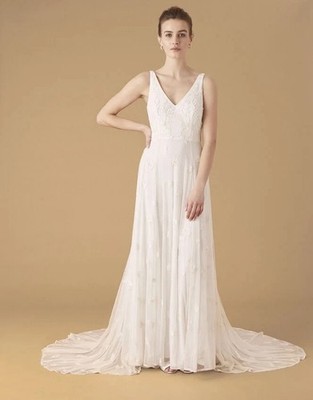 Brandneu Monsoon Hochzeit Kate Perlen Blumen Brautkleid elfenbeinfarben - UK Größe 14
