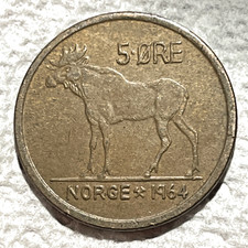 1964 Norway 5 ore Coin Moose Bull Animal Wildlife