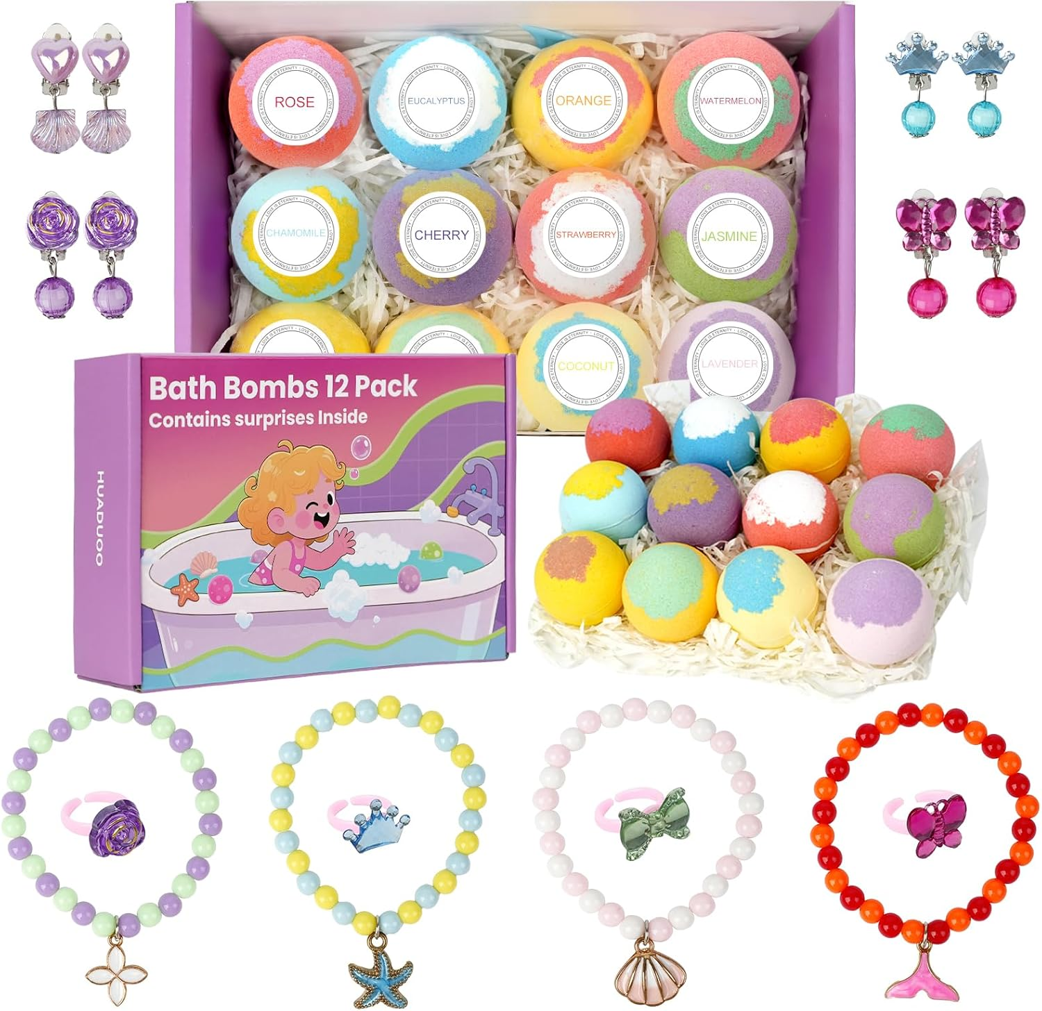 12 Pack Bath Bombs for Kids Girls with Surprise Toys Inside, Fun Kids Safe, Hand