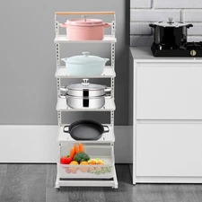 5-Tier Pan Pot Organizer Kitchen Pot Holder Storage Rack Adjustable w/ Wheel