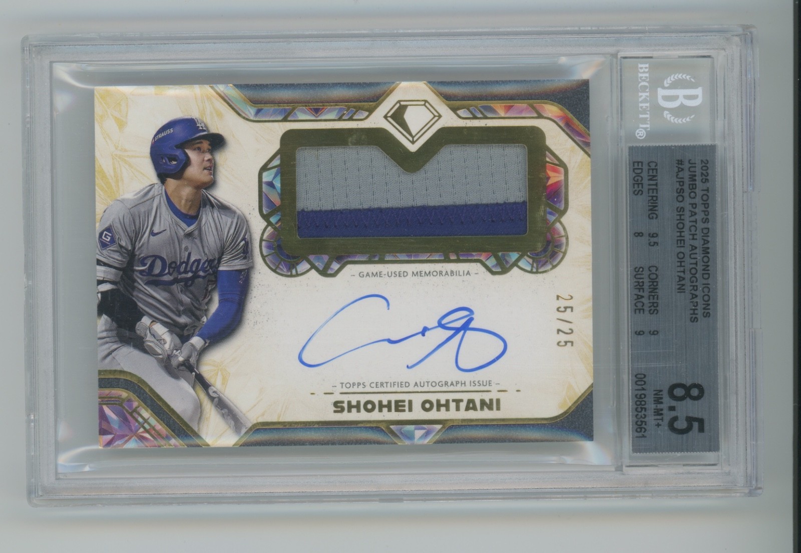 2025 Topps Diamond Icons Autograph Jumbo Patch Shohei Ohtani Auto 25/25 BGS 8.5