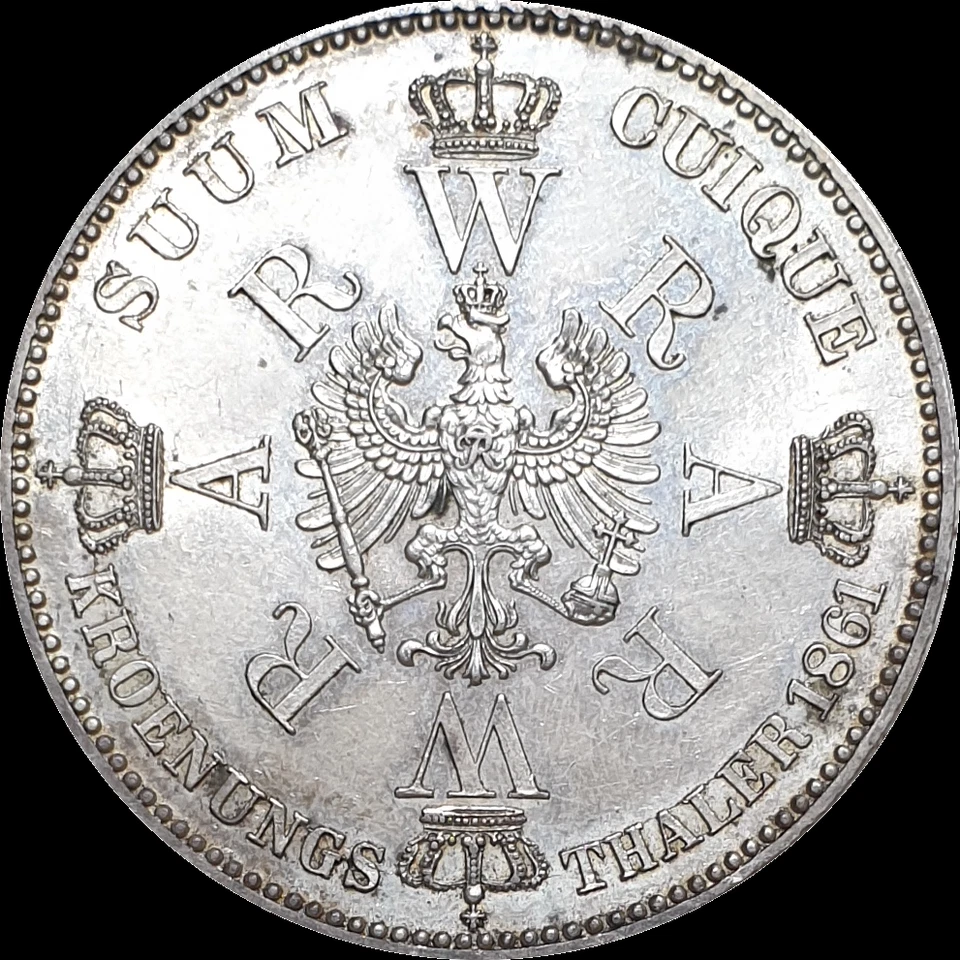 Prussia 1 Thaler 1861 Silver Coin Unc Coronation Germany Full Luster - Image 2 of 4