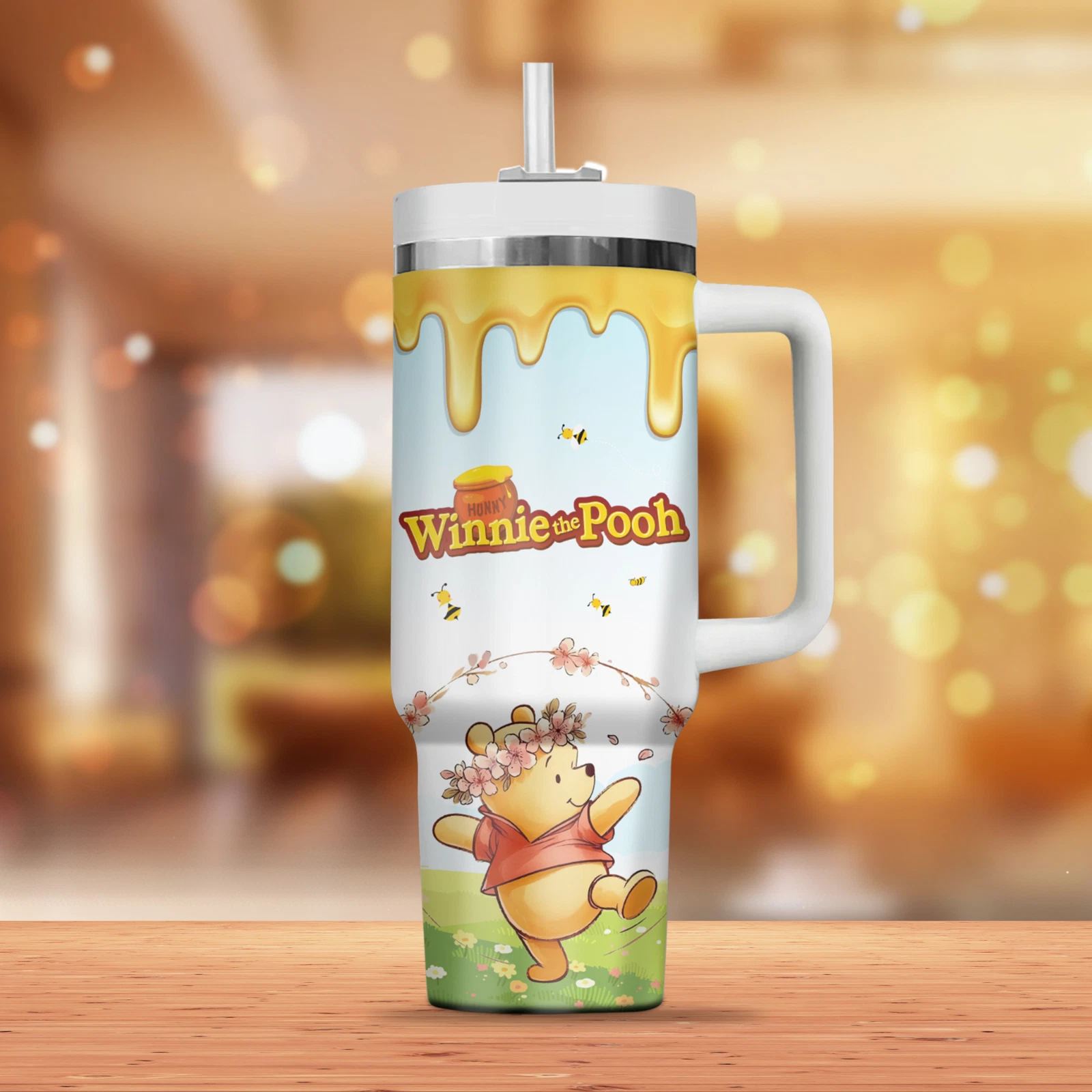 Cartoon Sweet Honey Bear Fan Gift Tumbler 40oz With Handle