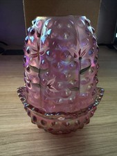 Fenton Fairy Lamp Iridescent Hand Painted Pink Floral Signed by Artist