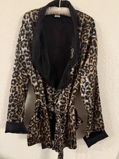 Vtg Scintilla Chicago Leopard Print 100 Satin Lounge Jacket Smoking Jacket Med