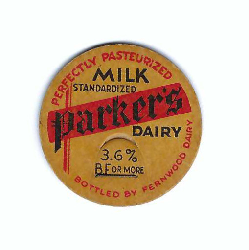 VINTAGE PARKER'S DAIRY BARBERTON OHIO OH MILK BOTTLE CAP BY FERNWOOD RAVENNA O