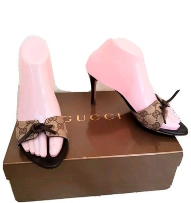 Gucci Authentic Damen Monogram Slipper Sandalen Pantolette Gr. EUR36 C UK 3 