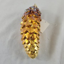 Glass Pinecone Ornament   6  Gold and Purple Iridescent Glitter Christmas...