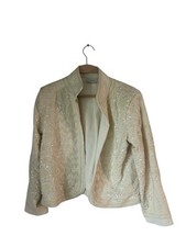 zara woman premium denim ivory beaded jacket open front size medium