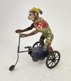 Günthermann Affe auf Dreirad L: 14 cm mit funkt. Uhrwerk im Originalzustand!