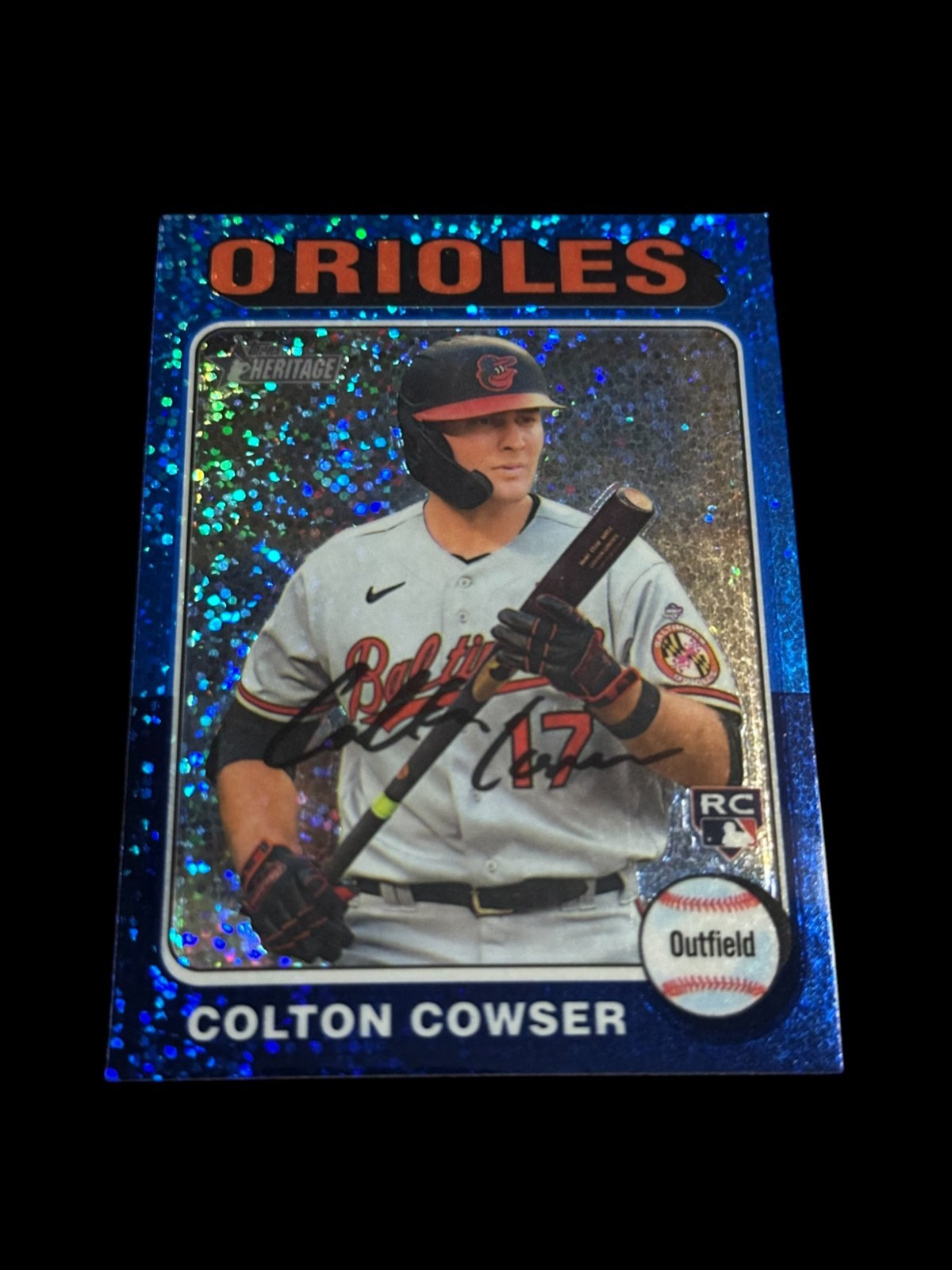 2024 Topps Heritage - Colton Cowser #388 Chrome Blue Sparkle Refractor (RC)
