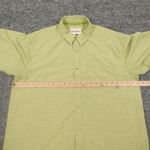 Simms Fishing Shirt Mens XL Green Plaid Nylon Blend Short Sleeve Button Up - Picture 6 of 8