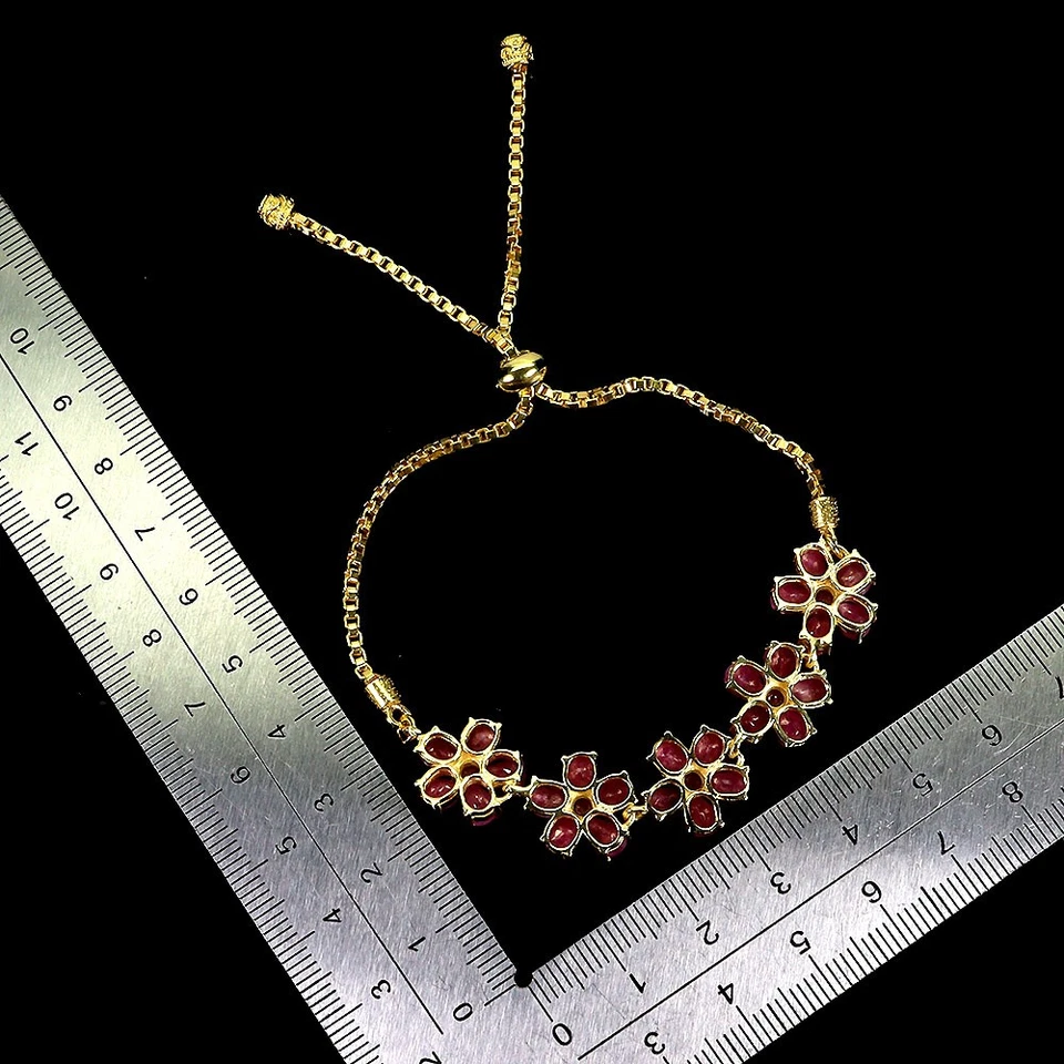 925 Sterling Silver Bracelet Pear Ruby 5x4mm Natural Gemstone Jewelry 10inches - Image 3 of 4