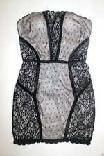 NWT bebe Black Strapless Overlay Lace Floral Bustier top dress S Small Party