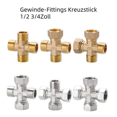 Messing Gewinde-Fittings Kreuzstück IG AG 1/2'' 3/4'' Zoll Schraubfitting Fittinge