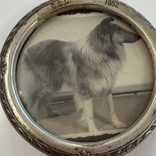 Sterling Silver Round Photo Picture Frame Collie Dog 1952 Free Standing