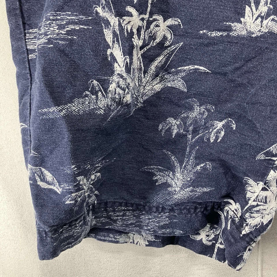 Pantalones Cortos Para Hombre Mezcla de Lino 36 38x8 Azul Oscuro Retro Estampado Hawaiano Foto 4 de 4
