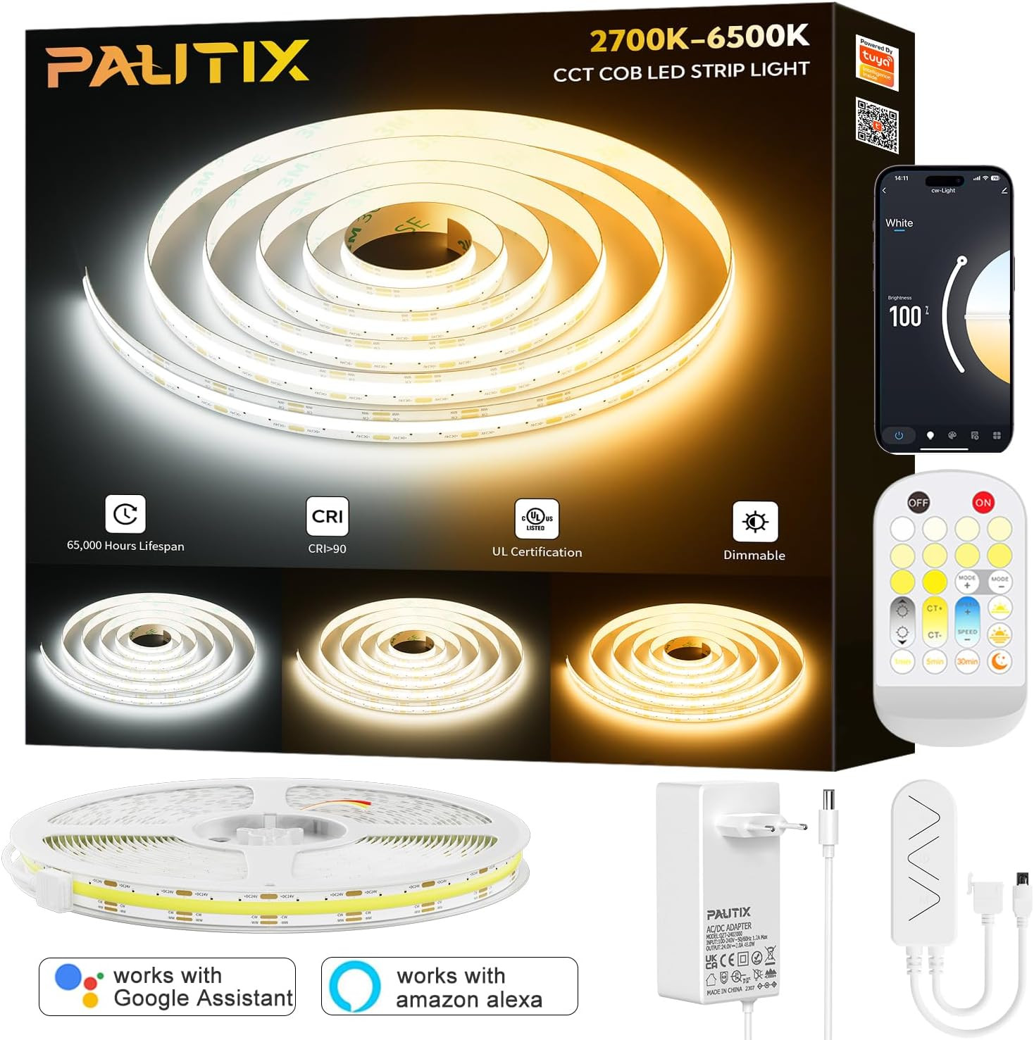 Kit Striscia LED COB CCT Smart WiFi 5M - 2700K-6500K Alexa & Google