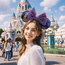 Disney Parks Minnie Mouse Fireworks Castle Purple Bow Mickey Ears Headband