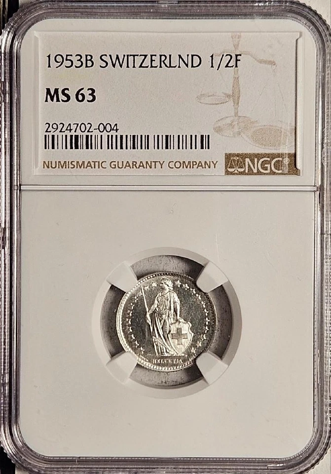 Switzerland, 1/2 Franc, 1953B, NGC MS 63, Frosty Choice BU, .0671 Ounce Silver - Image 4 of 4
