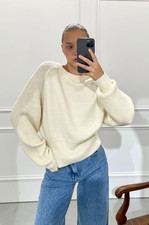 Lässiger Oversize-Pullover Damen weicher Strick Rundhalsausschnitt gerippter Saum