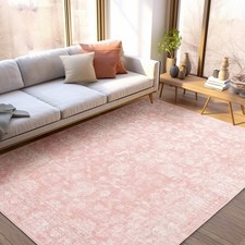 FROZZUR Boho Pink Area Rug 5x7 – Soft Washable Vintage Rug with Non-Slip Backing