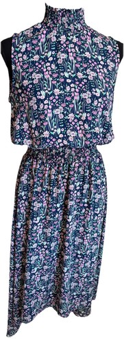 Nanette Lepore 6 kleine marineblau rosa Frühling Blumen Kittel Ostern Tee ausgestellt Midikleid - Bild 1 von 9