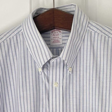 Brooks Brothers Madison Shirt Men 18-35 Blue White Stripe Non Iron Supima Cotton