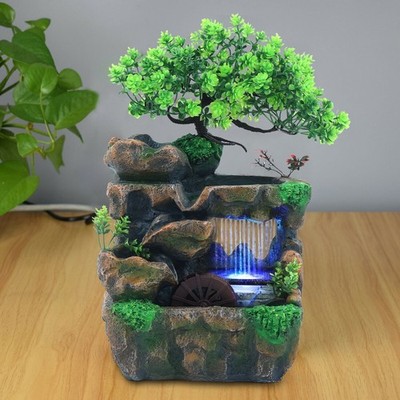 CNCEST MODERN DESKTOP FOUNTAIN WATERFALL HUMIDIFIER WITH LED - GREEN FOREST