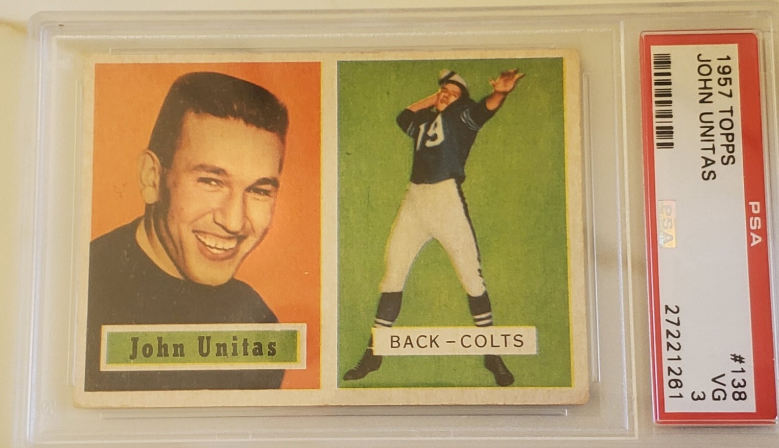 1957 Topps Johnny Unitas #138 PSA 3 Rookie Football Card view 2