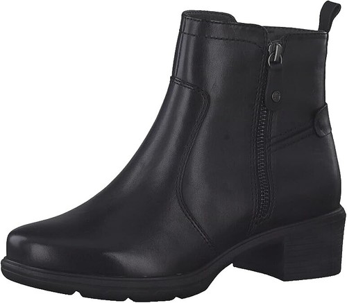 Tamaris Black Ankle Boots Anti Shock Tora Leather US EU 39 NIB