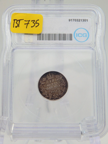 1913 Canada 10 Cent Piece - Dime Coin - ICG Graded VF 30 - BROAD LEAVES (BT735) - Picture 4 of 4