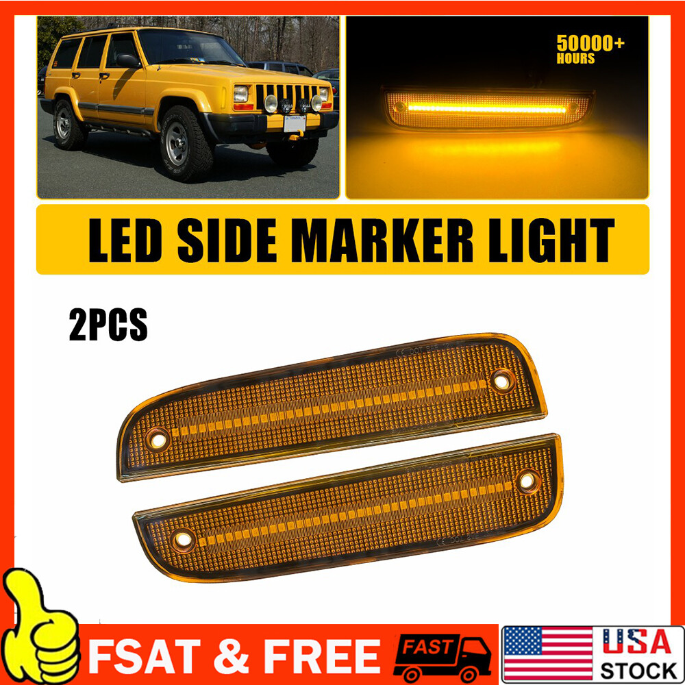 For 1997-2001 Jeep Cherokee Clear Lens Amber LED Front Bumper Side Marker Lights