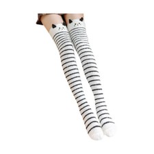 Damen Over-Knee Strümpfe Coral Fleece Thermo-Leggings Flauschig Gestreift