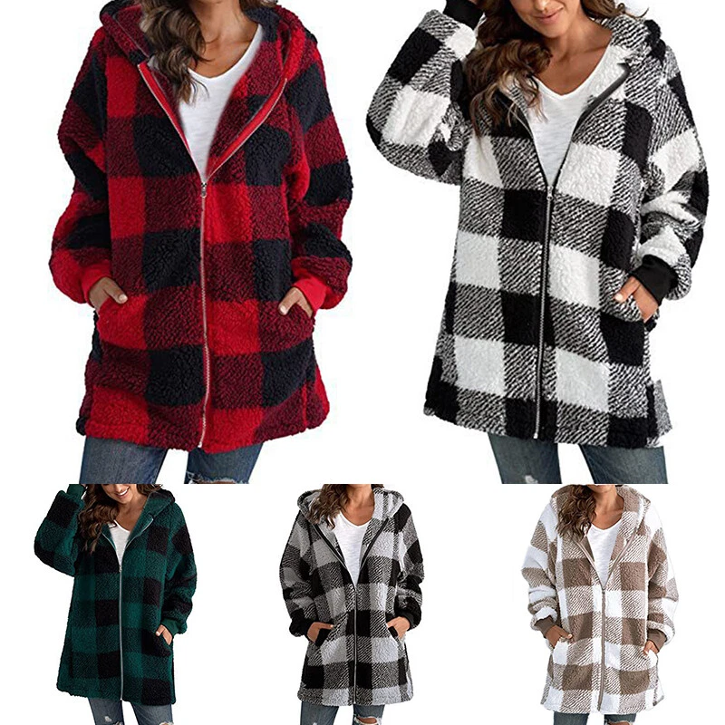 Womens plaid cheap hooded jacket