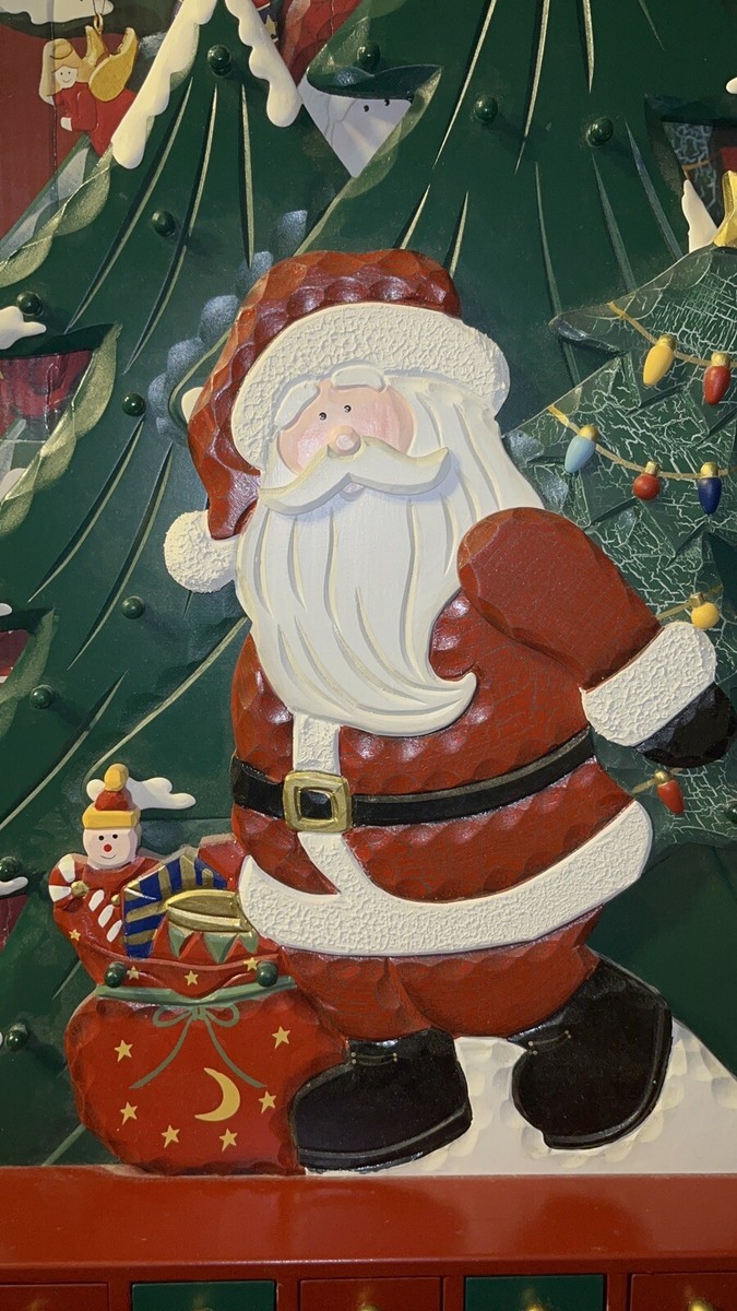Wooden Christmas Advent Calendar Santa's Tree Ornaments 24